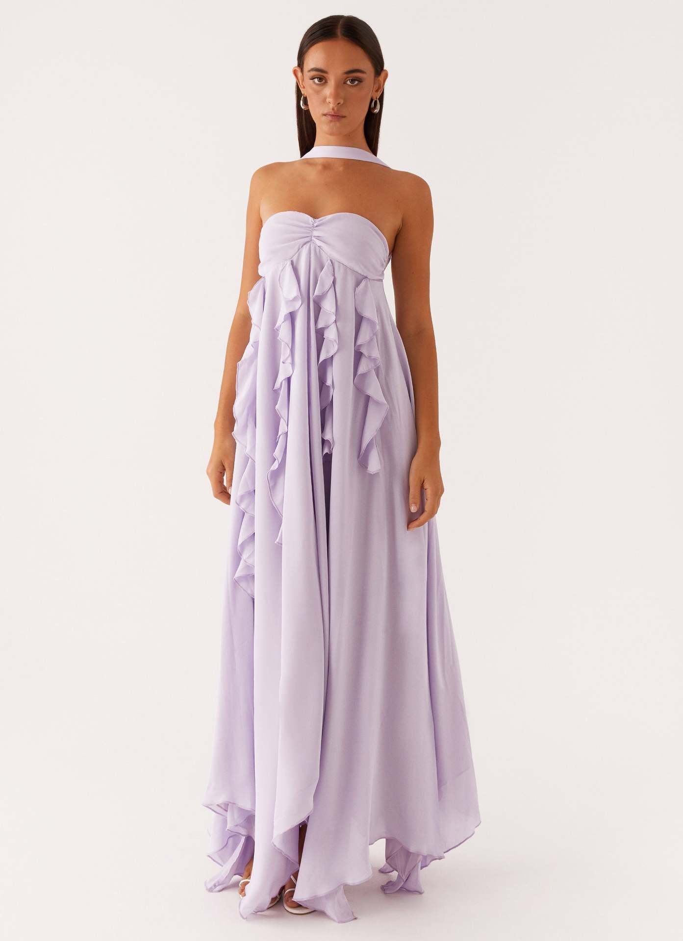 Spring Backless Halter Irregular Pleated Chiffon Dresses