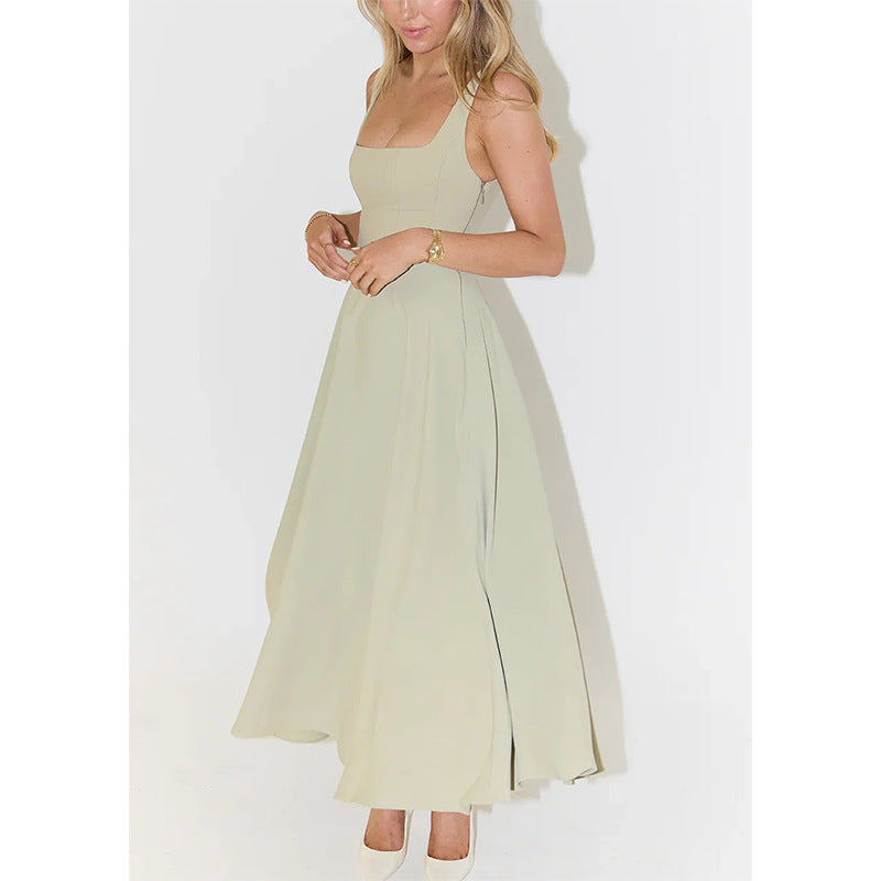 Sexy Solid Color Shoulder Strap Slim Dresses