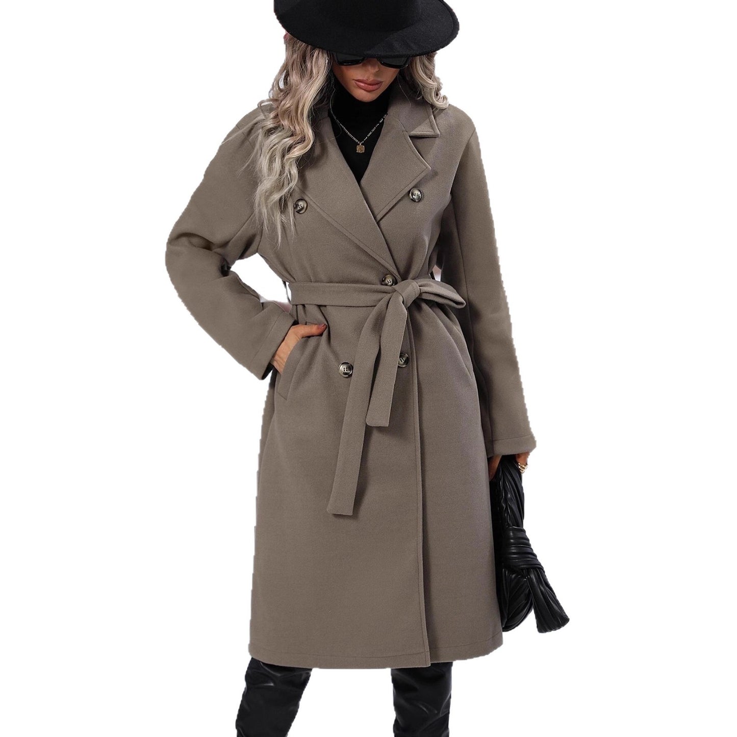 Women's New Comfortable Collar Woolen Double-breasted Coats