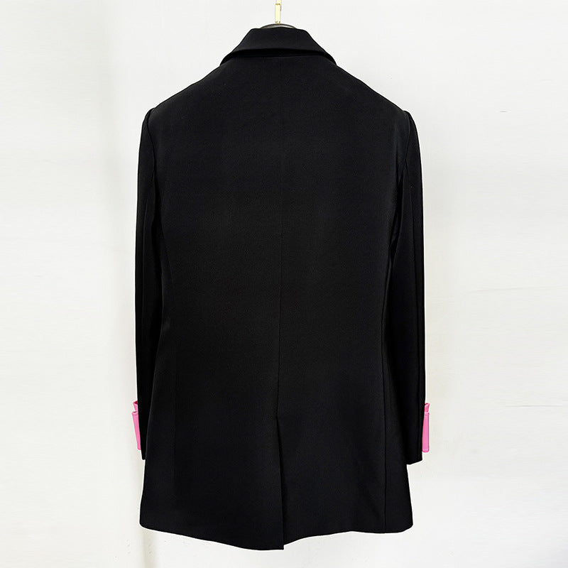 Fashion Double Breasted Satin Collar Bow Small Suit