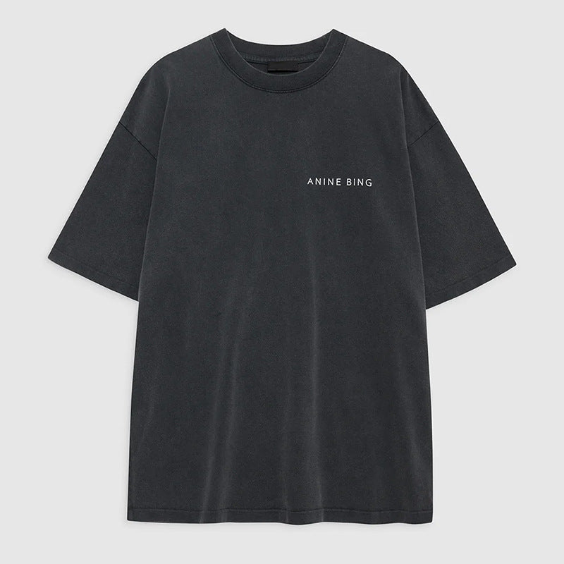 Niche Snake Letter Printing Washed Fried Blouses