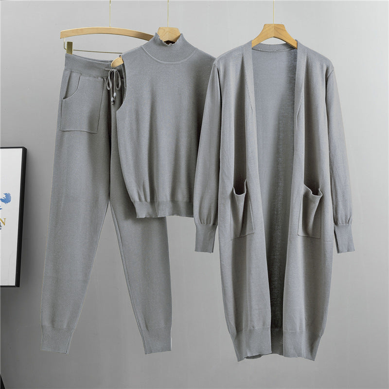 Women's Fashionable Graceful Casual Knitted Three-piece Set Suits