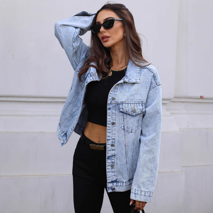 Long Sleeve Vintage Plain Blue Casual Jackets