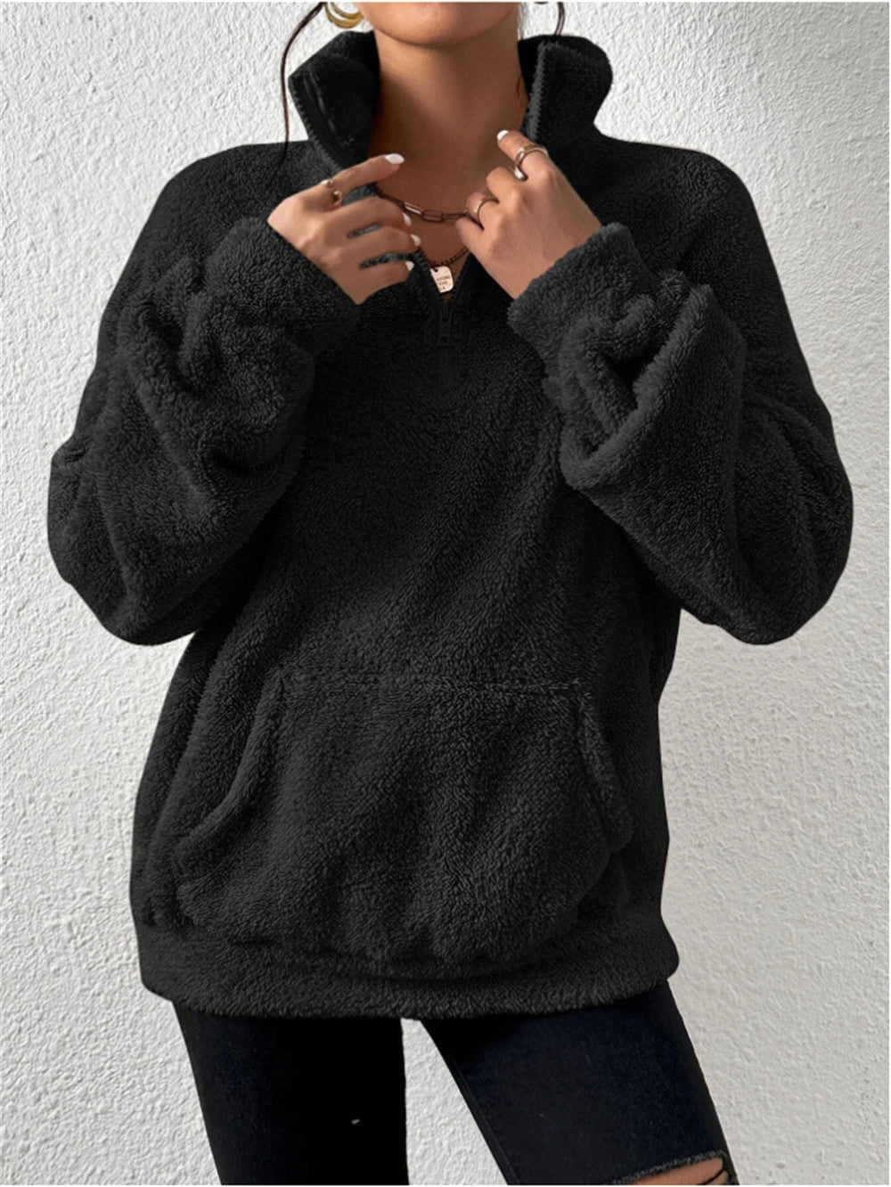 Women's Veet Fleece-lined Stand Collar Casual Women's Sweater, Sweater