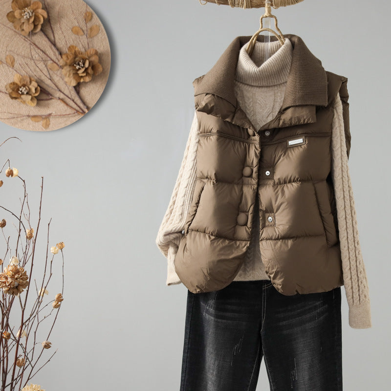 Women's European Goods Down Lightweight Knitted Stitching Collar Vests