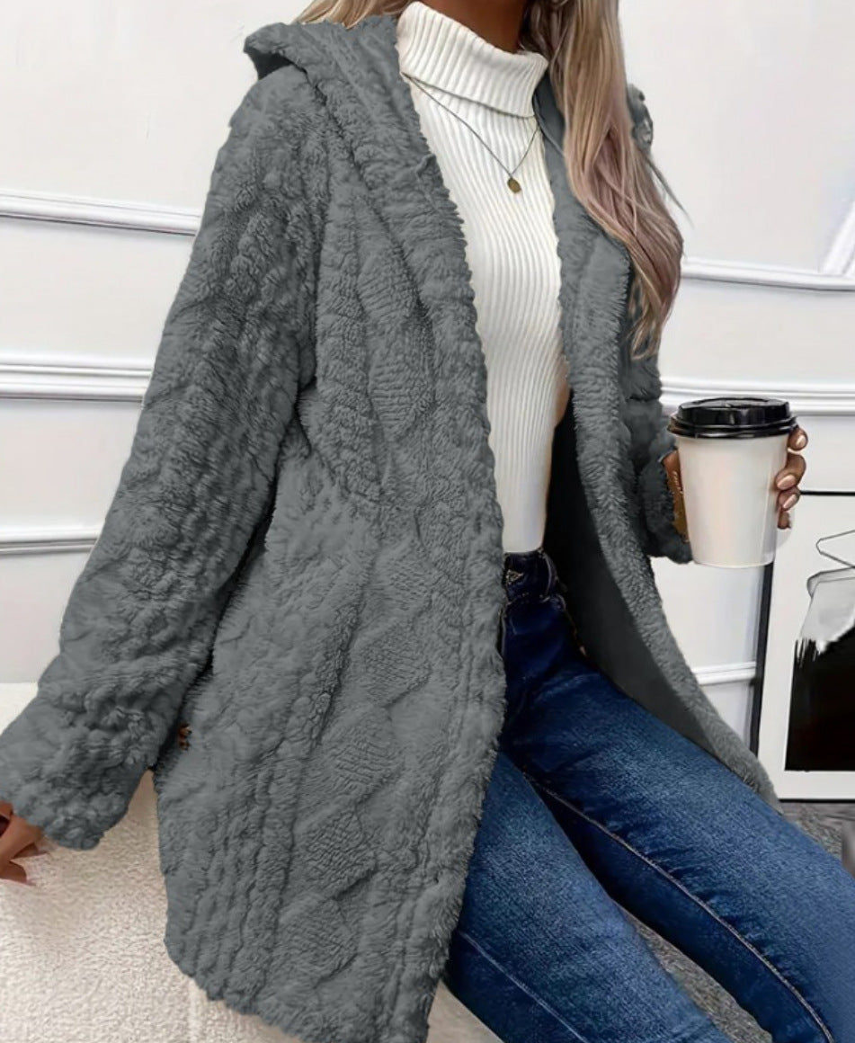 Hooded Solid Color Button Long Sleeve Women's Sweater, Sweater
