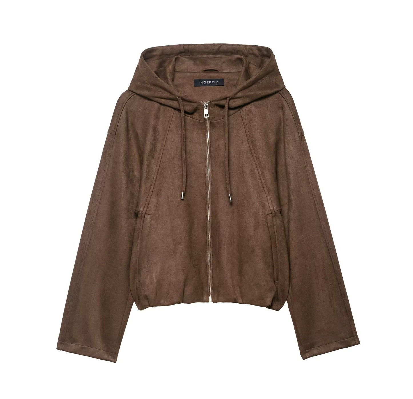Women's Autumn Hooded Suede Effect Bomber Coats
