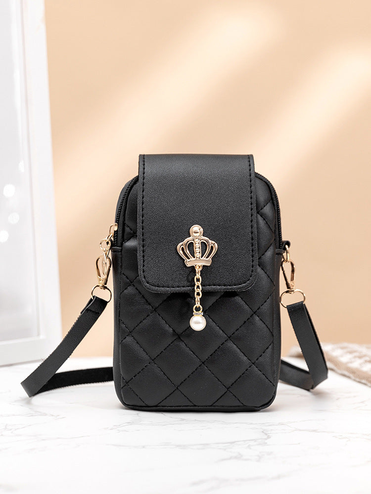 Women's Pearl Pendant Rhombus Vertical Mobile Fashion Crossbody Bags