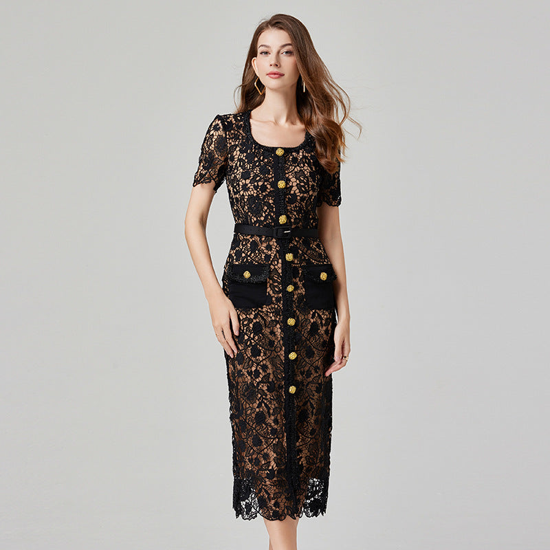 Women's Square Collar Dress Summer Light Luxury Design Dresses