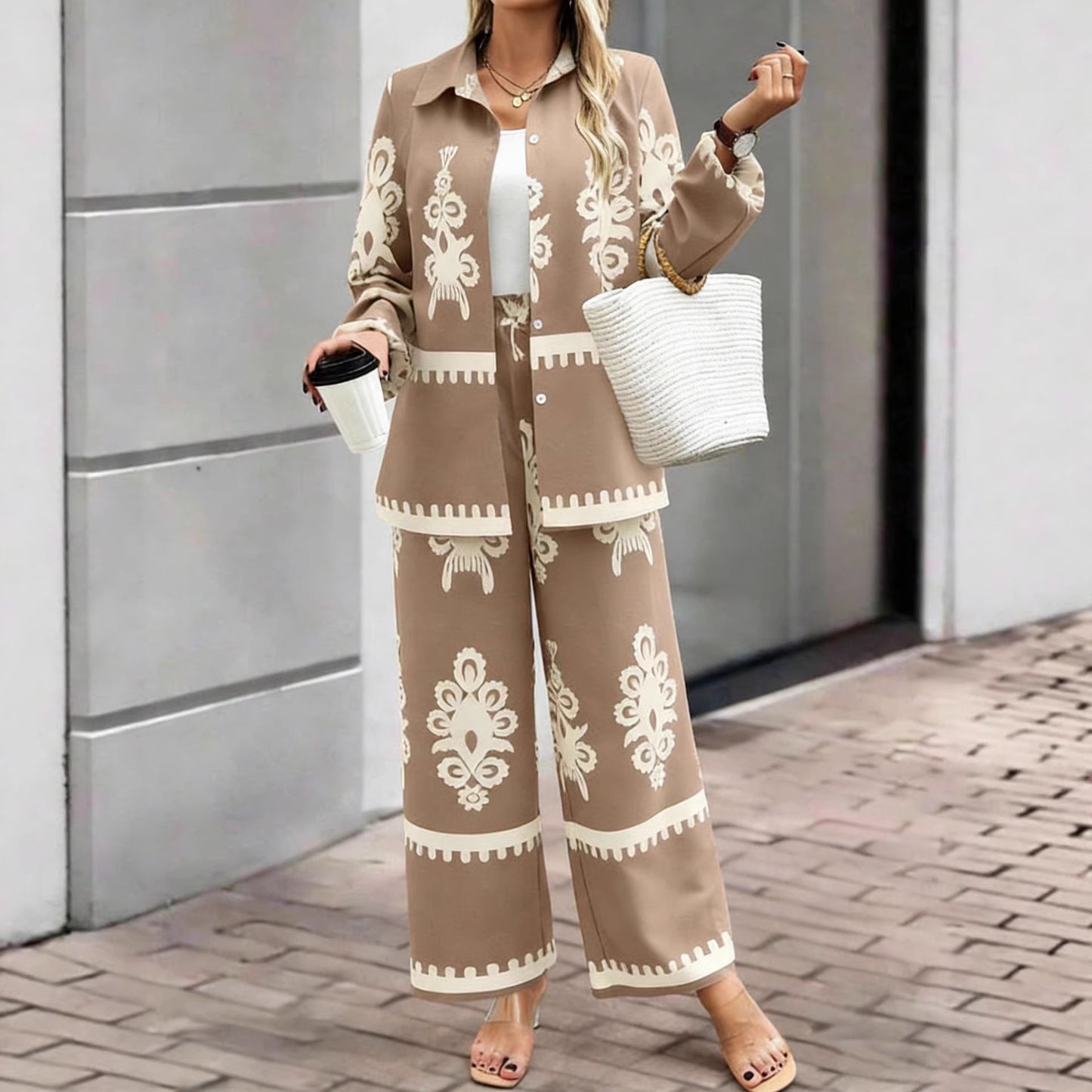 Women's Wear Style Printed Loose Trousers Two Fashion Casual Suit