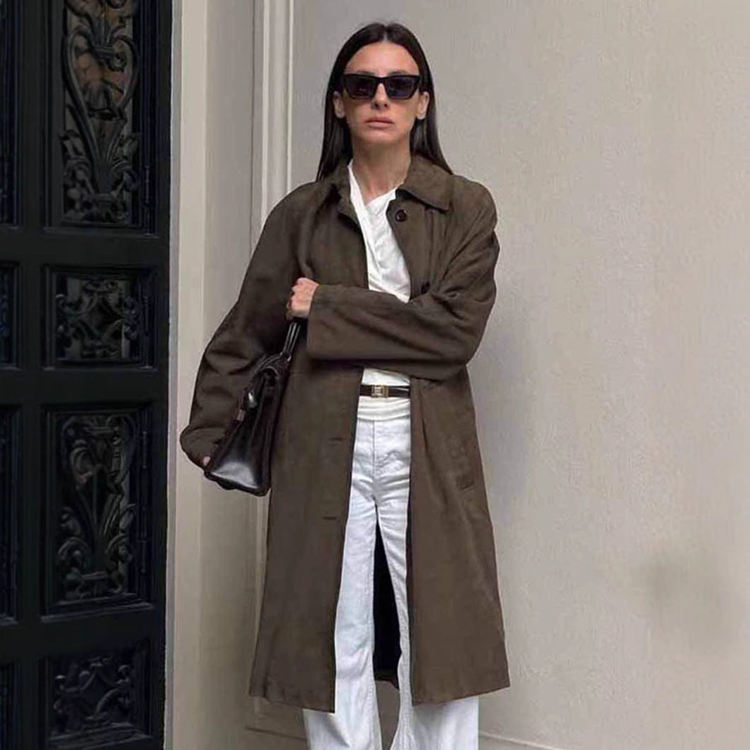 Women's Suede Long High-grade Loose Lapels Veet Coats