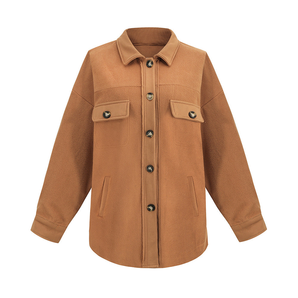 Women's Fashion Polo Collar Single-breasted Long Sleeve Blouses
