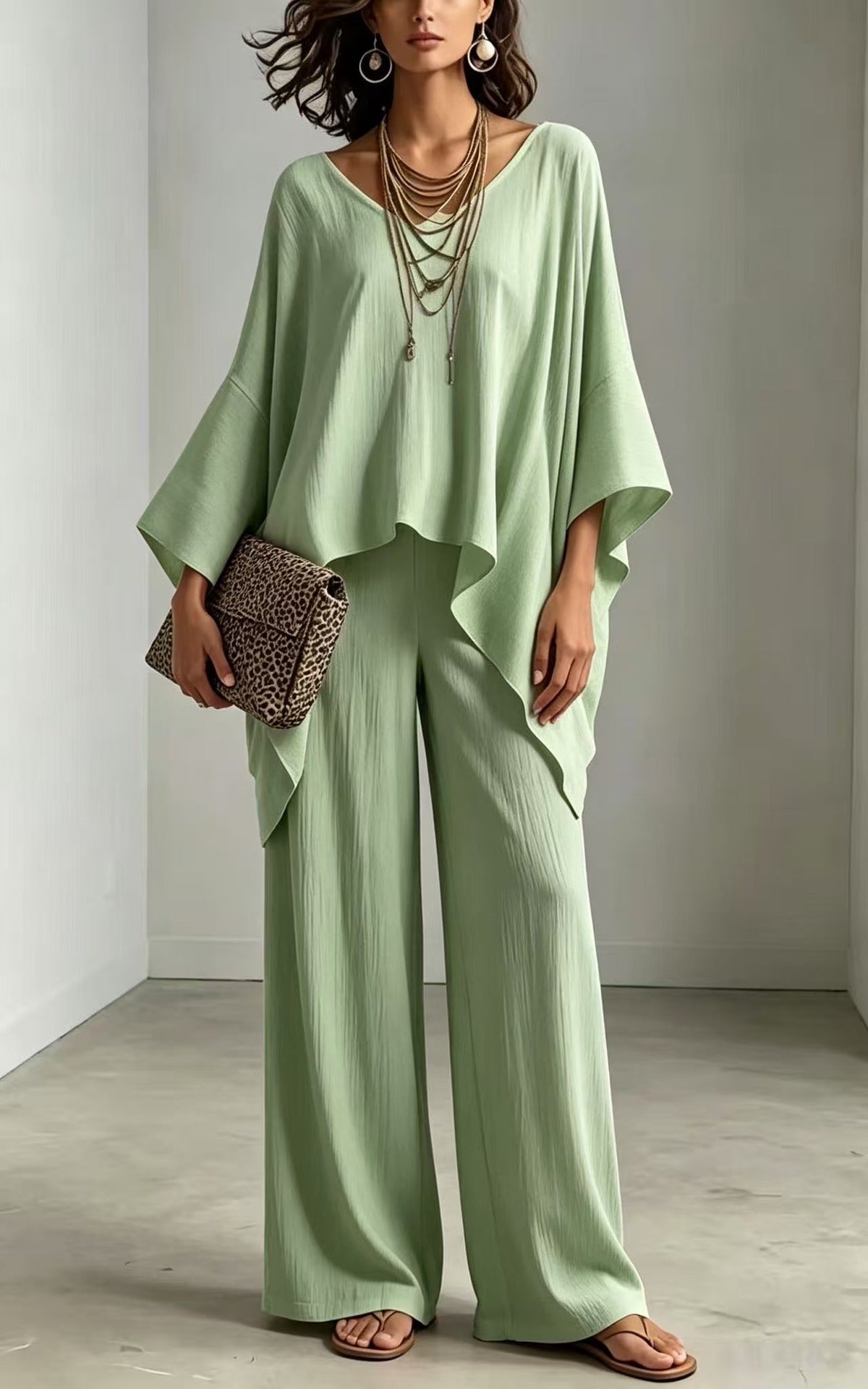 Women's Summer Loose Round Neck Irregular Solid Suits