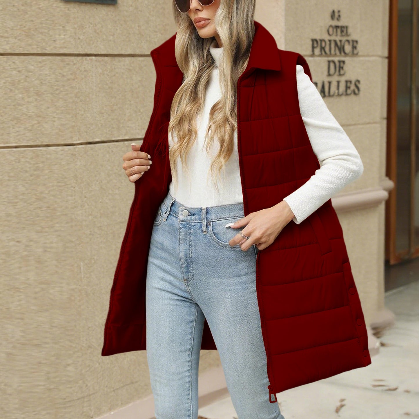 Women's Solid Color Zipper Pocket Cotton Mid-length Coats