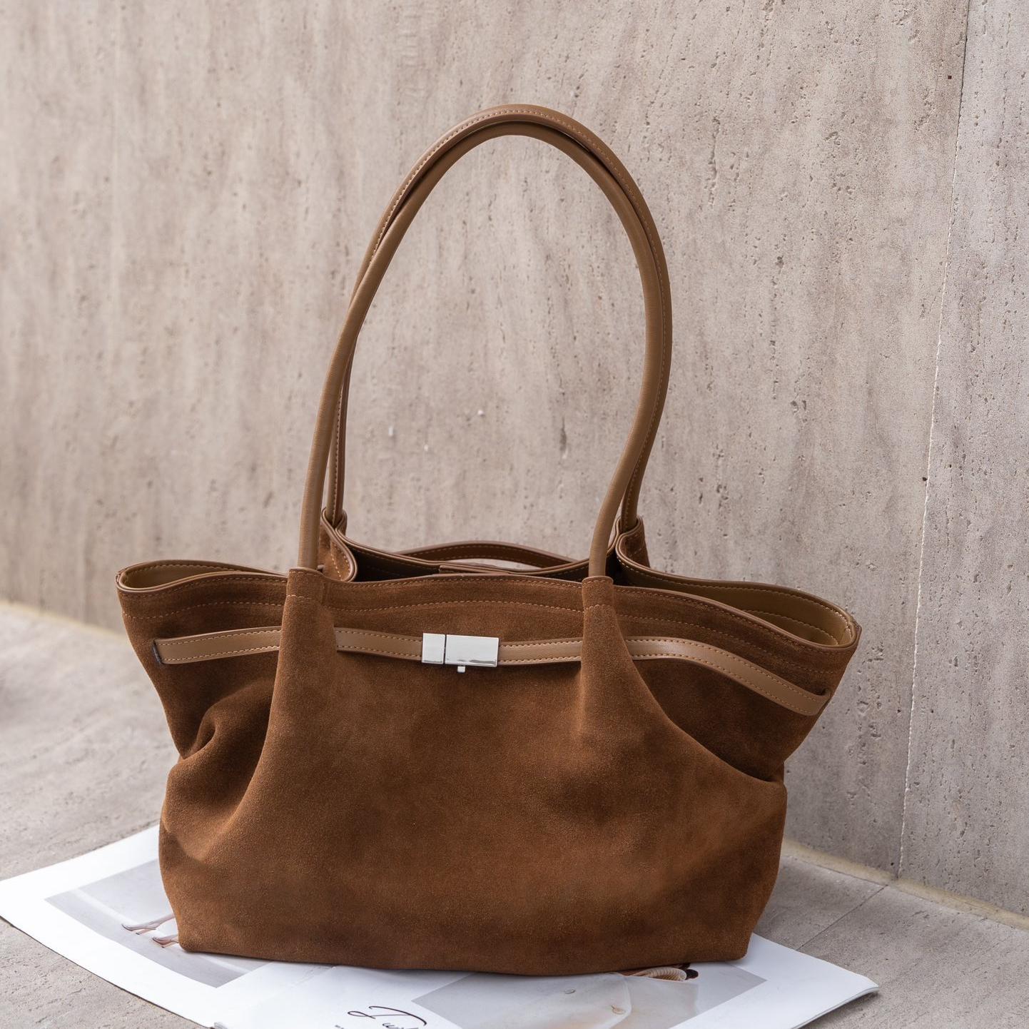 Women's Cowhide Large Capacity Commuter Vegetable Basket Tote Bags