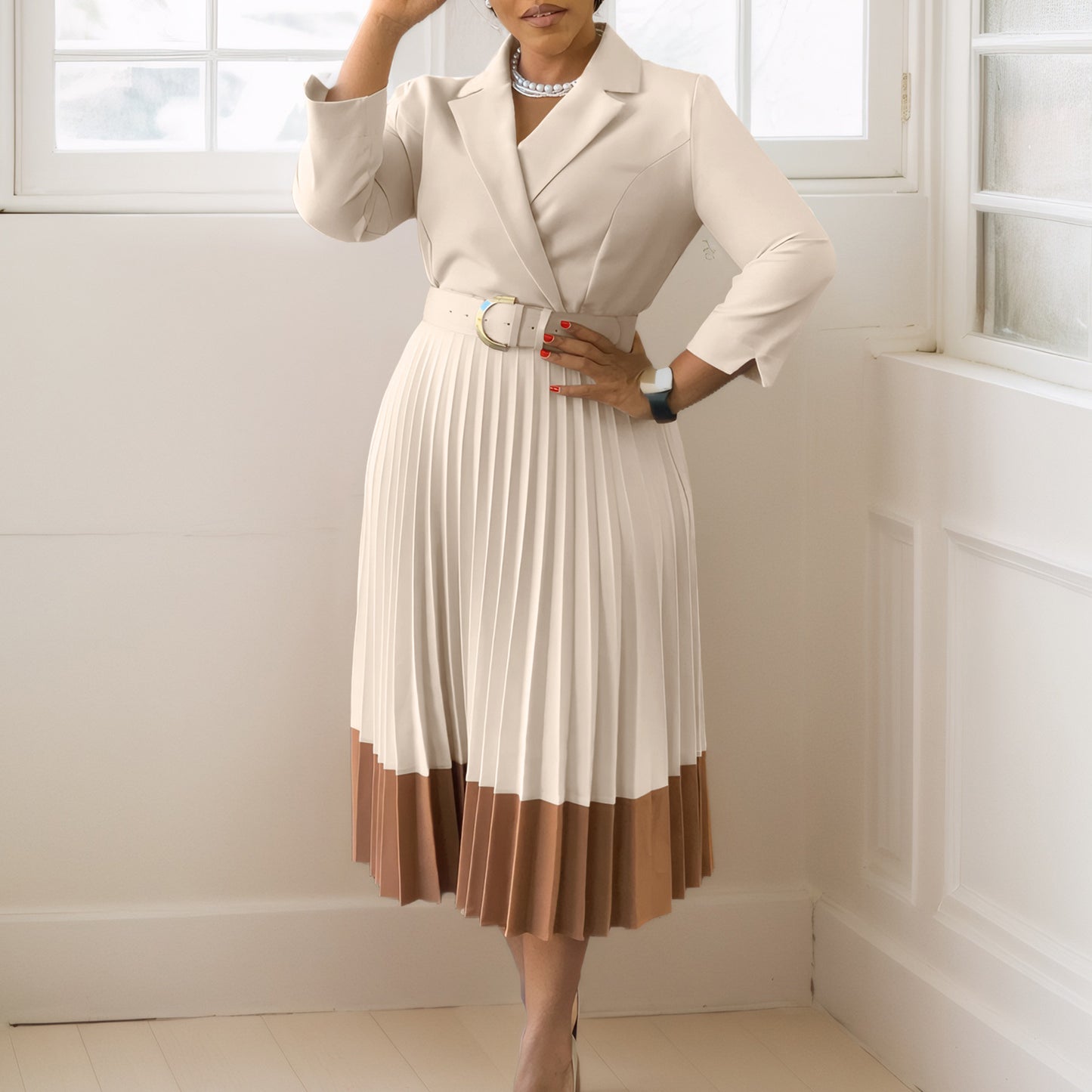 Women's Fashion Wear Collar Elegant Pleated African Dresses