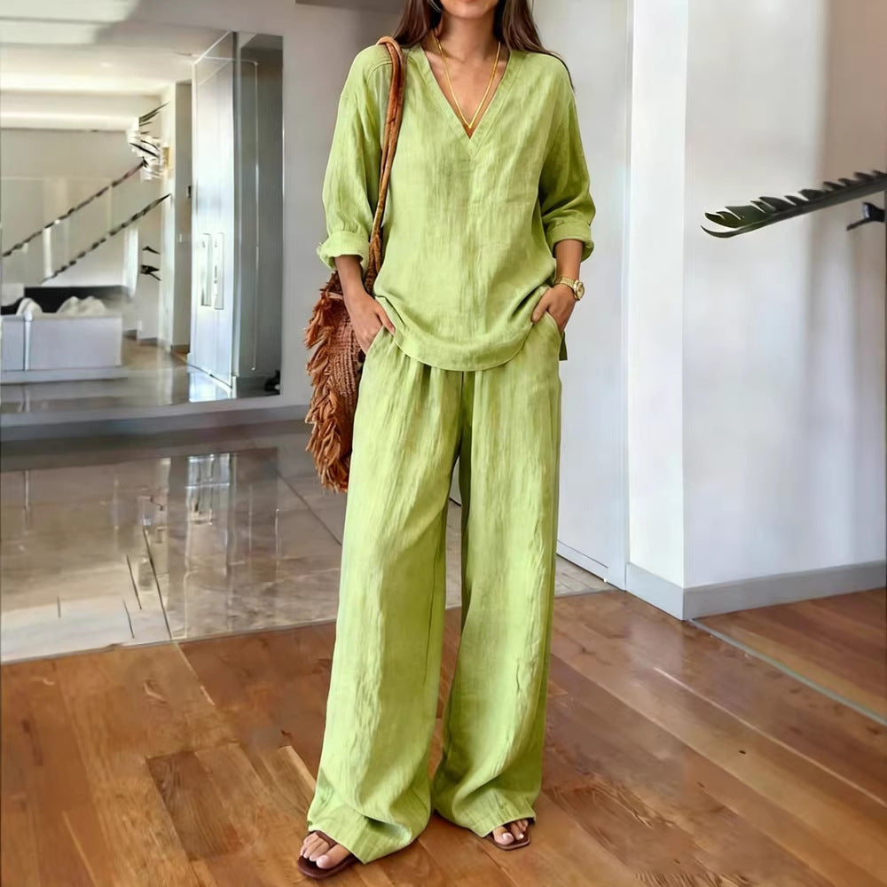 Women's Pullover Long Sleeve Lengthened Trousers Washed Fashion Casual Suit