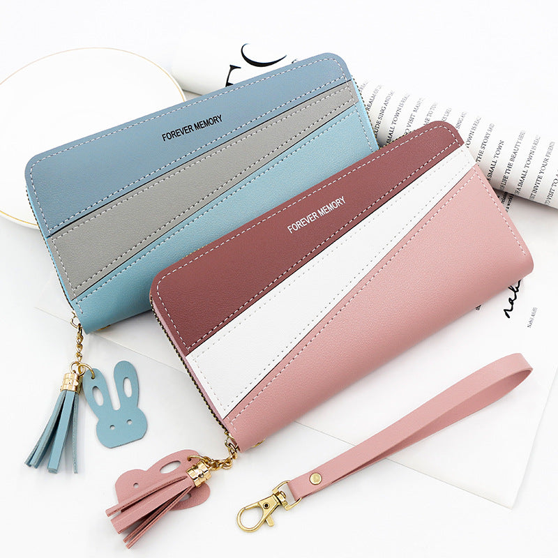 Style Simple Long Zipper Leather Patchwork Ladies Wallets