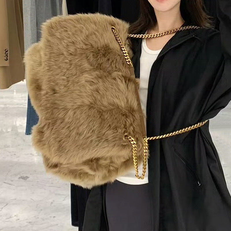 Attractive Women's Chain Portable Large Furry Shoulder Bags