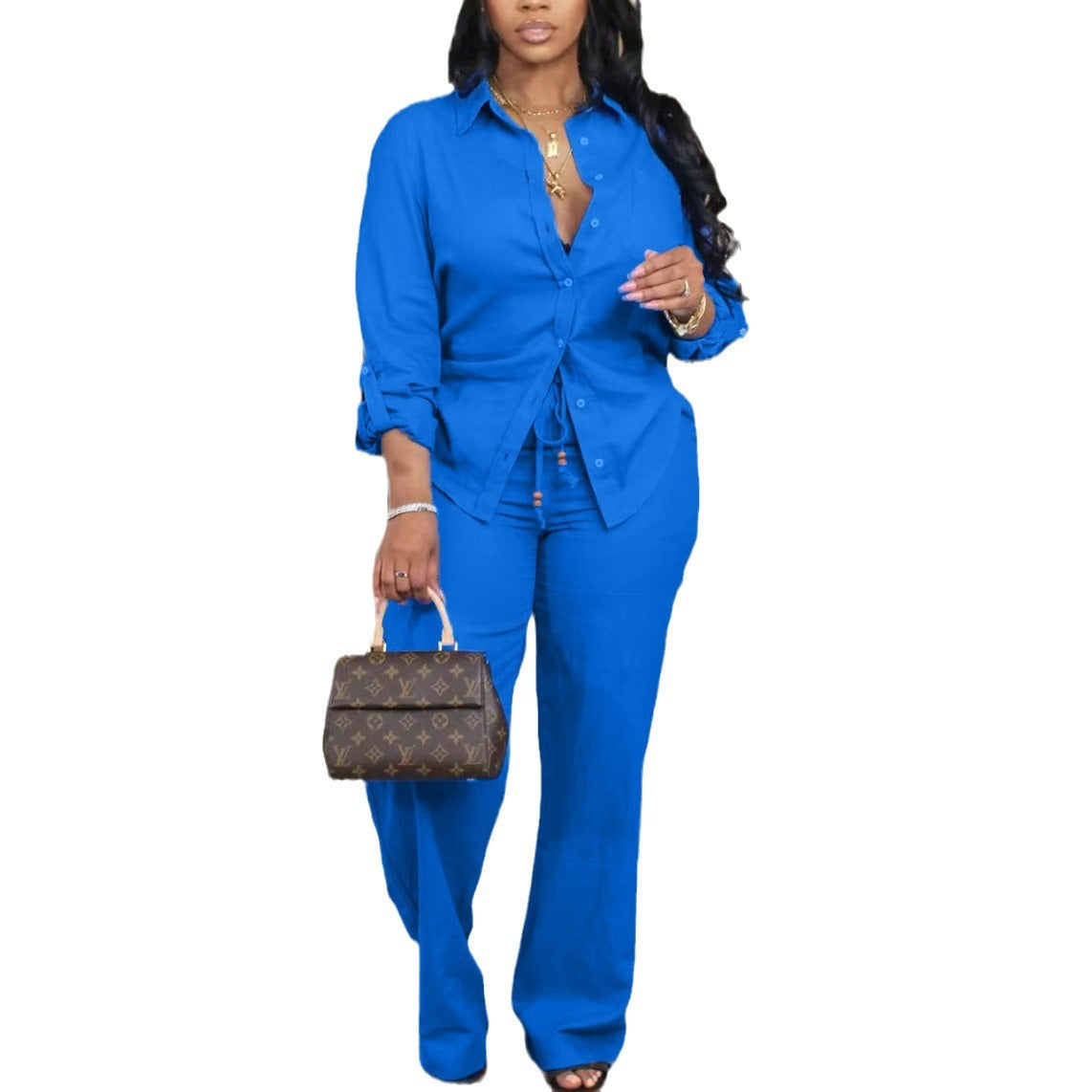 Women's Autumn Set Solid Color Drawstring Two-piece Suits