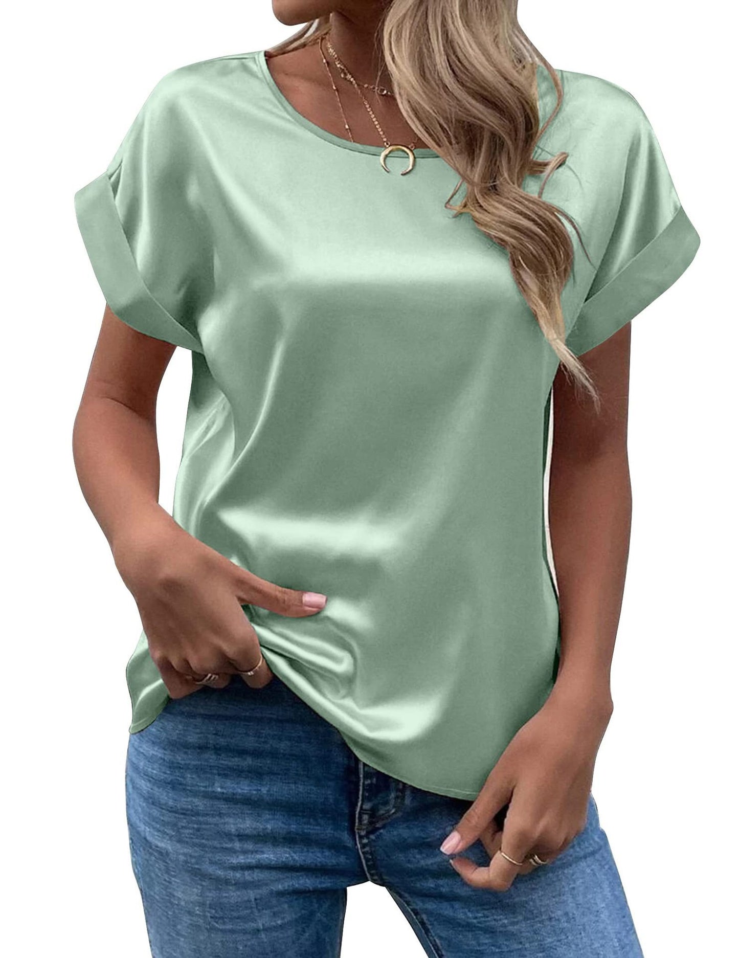 Women's Short-sleeved Satin Shirt Loose-fitting Casual Women's T-shirt