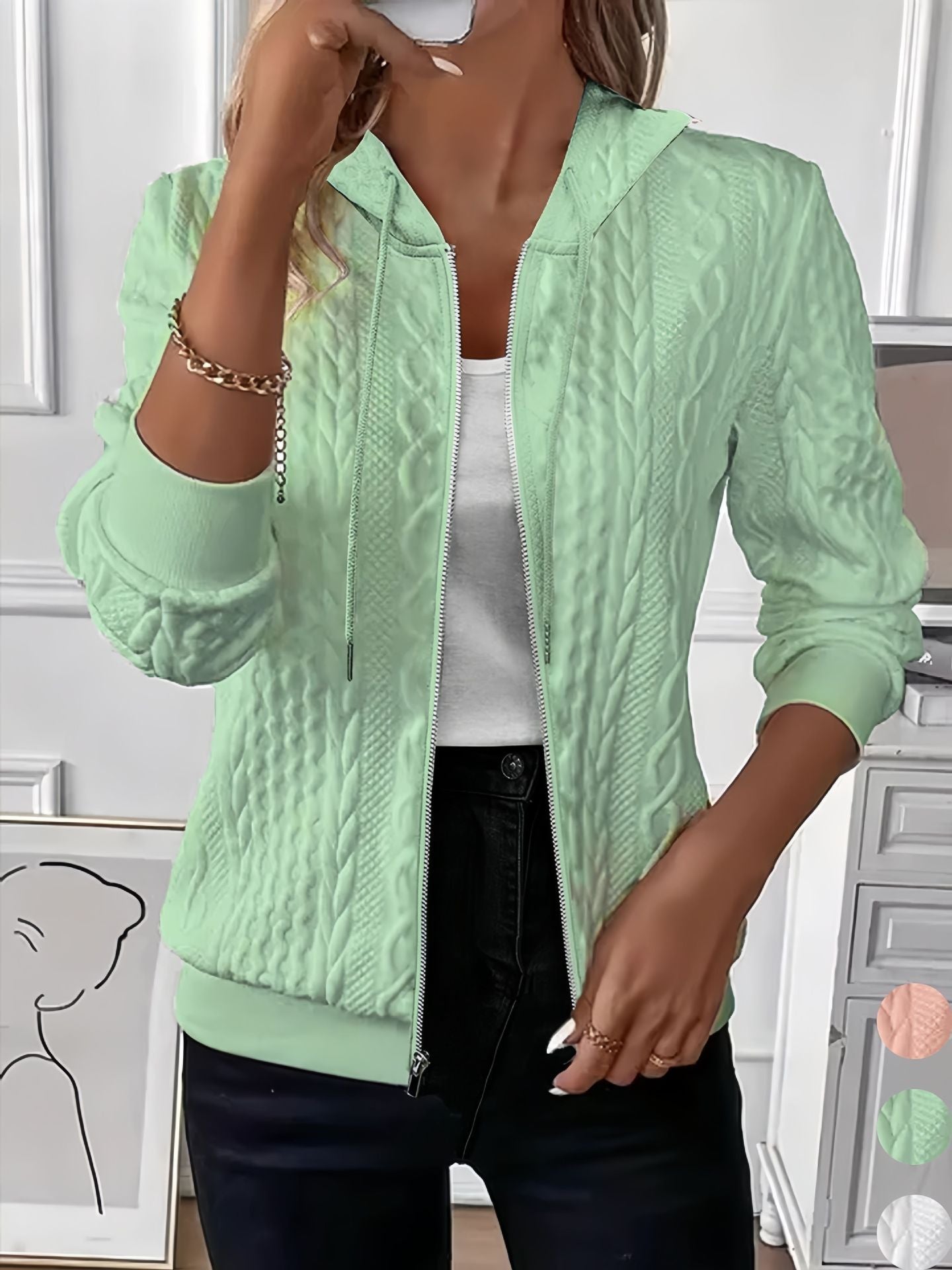 Women's Solid Color Long Sleeve Knitted Zipper Women's Sweater, Sweater