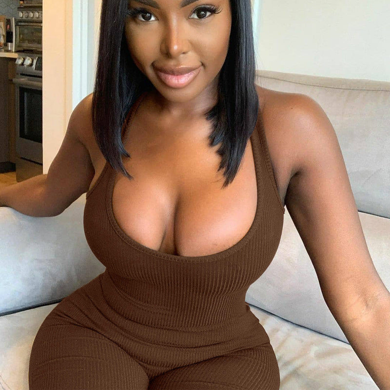 Women's Color Halter Sexy Slim Fit Backless One-piece Women's Jumpsuit/clothing