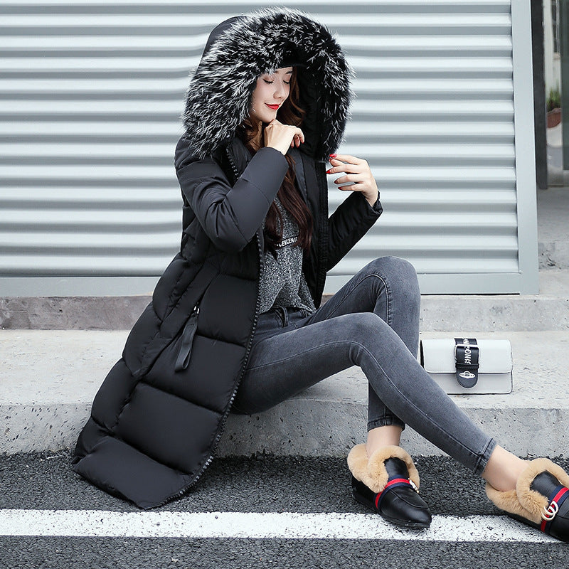 Women's Long Cotton Hooded Large Fur Collar Coats