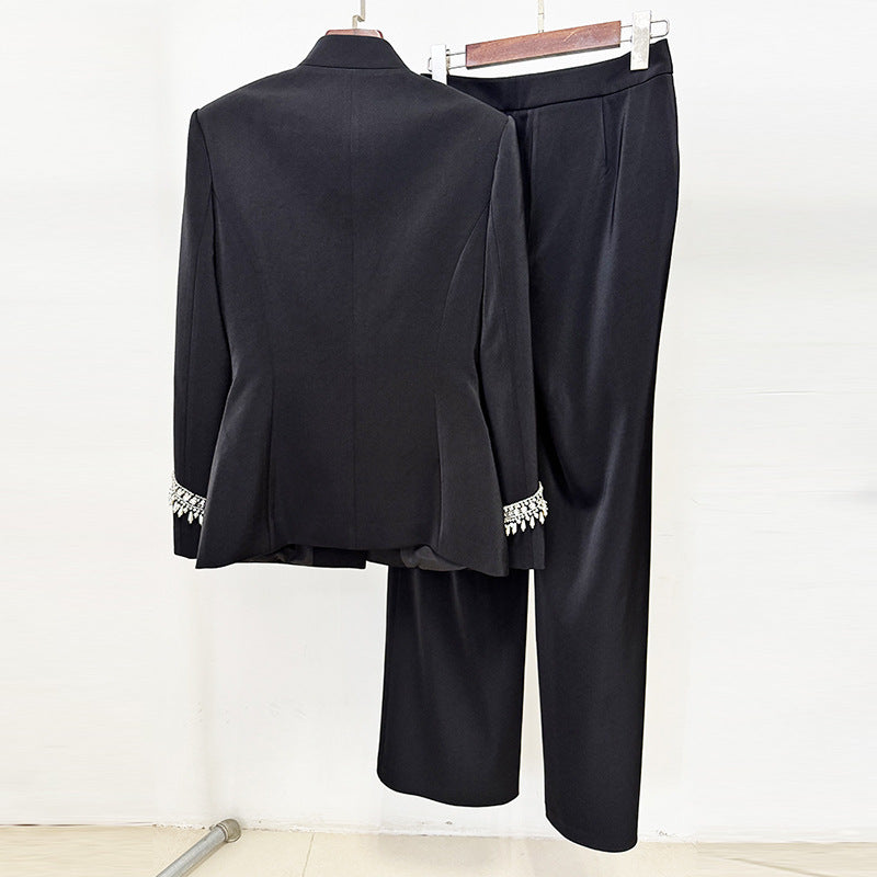 Early Autumn Beads Rhinestones Stand-up Collar Fashion Casual Suit