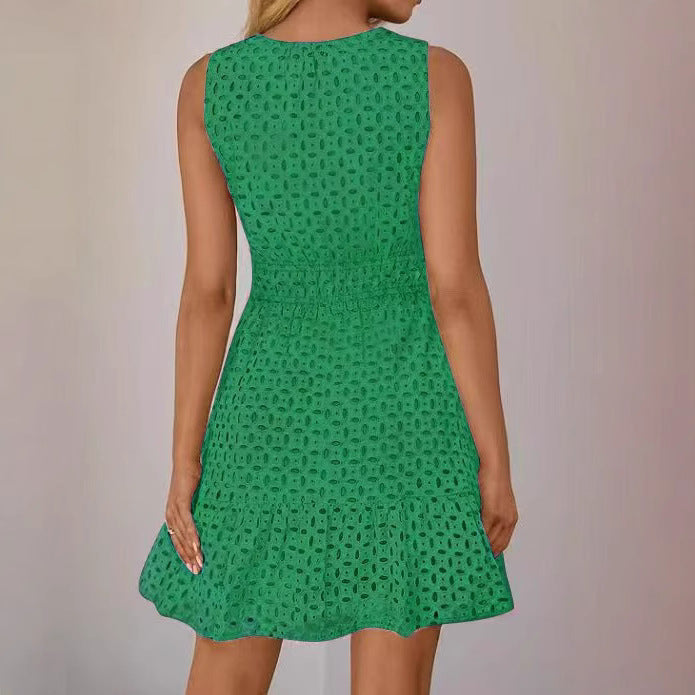 Women's Summer Sleeveless Dress Collar Eyelet High Dresses