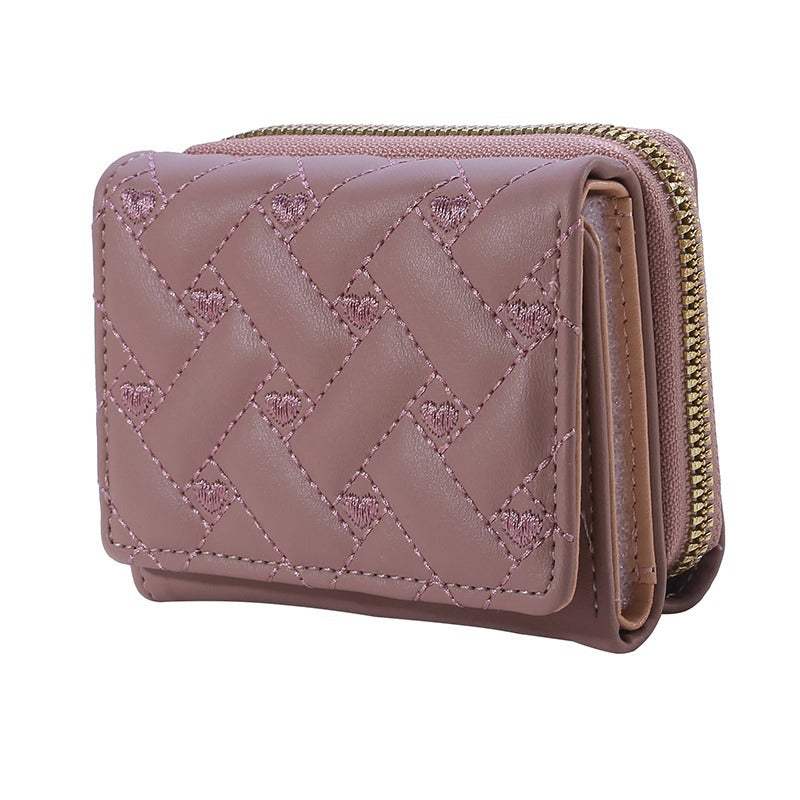 Women's Fashion Embroidery Love Tri Fold Multiple Ladies Wallets