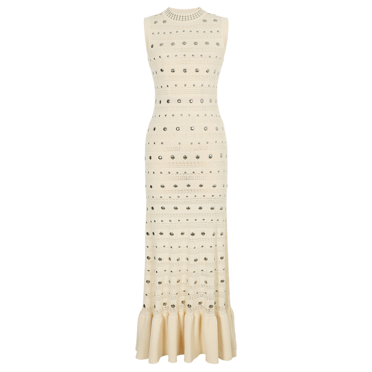 Neck Rivet Knitted Slim Slimming Long Dresses