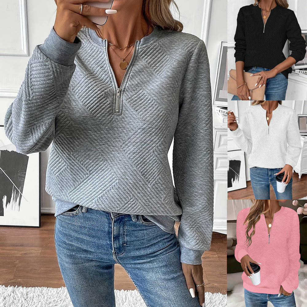 Women's Casual Solid Color Half Open Zipper Loose Pullover Women's Sweater, Sweater