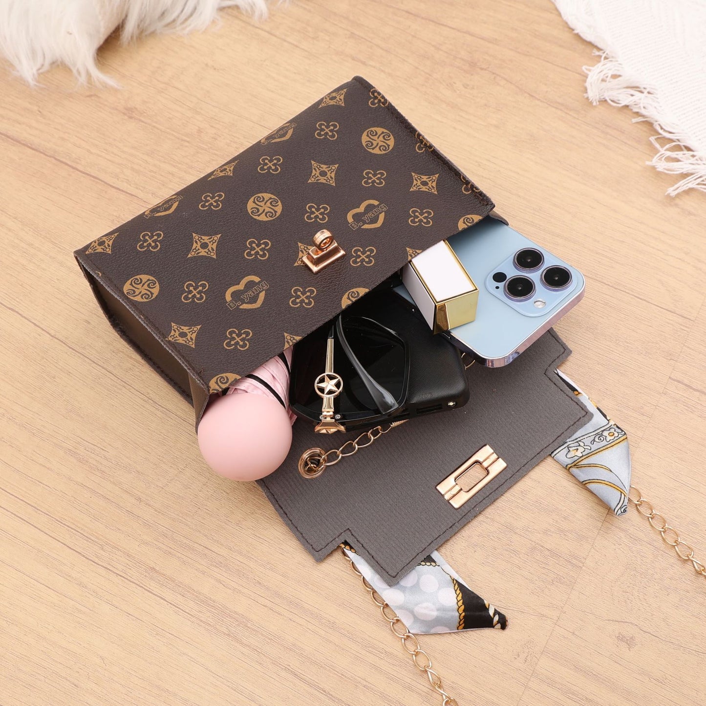 Fresh Sweet Autumn Print Silk Scarf Crossbody Bags