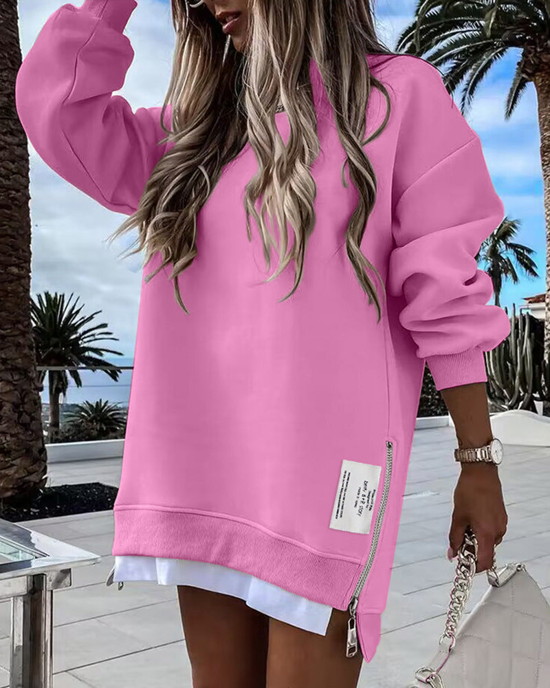 Women's Zipper Decorations Round Neck Dress Dresses