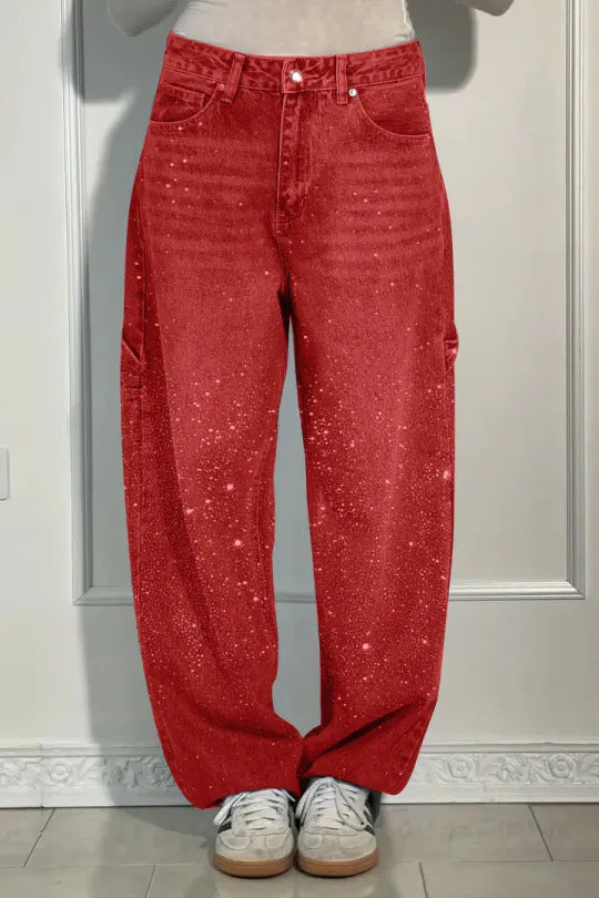 Women's Cool Fashion Starry Rhinestone Casual Jeans