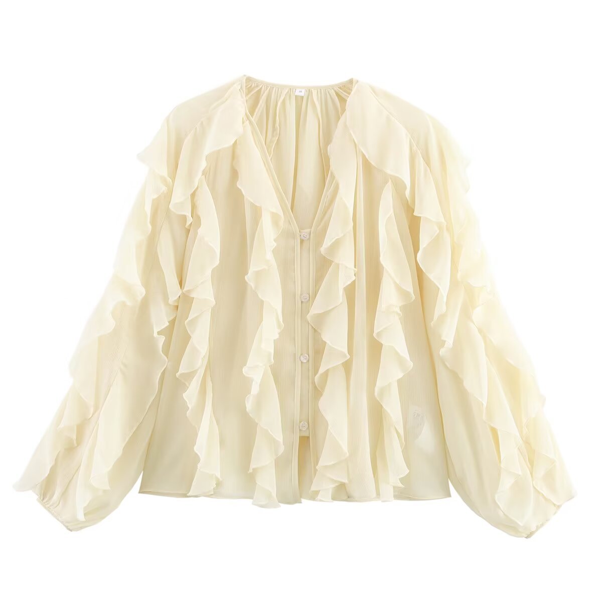 Women's Fashion Design Ruffled Laminated Decoration Shirt Blouses