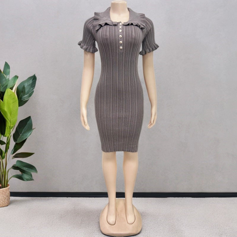 Women's Collar Retro French Ruffle Button Classic Dress