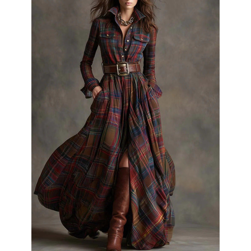 Women's Large French Retro Grid Slim Irregular Skirts