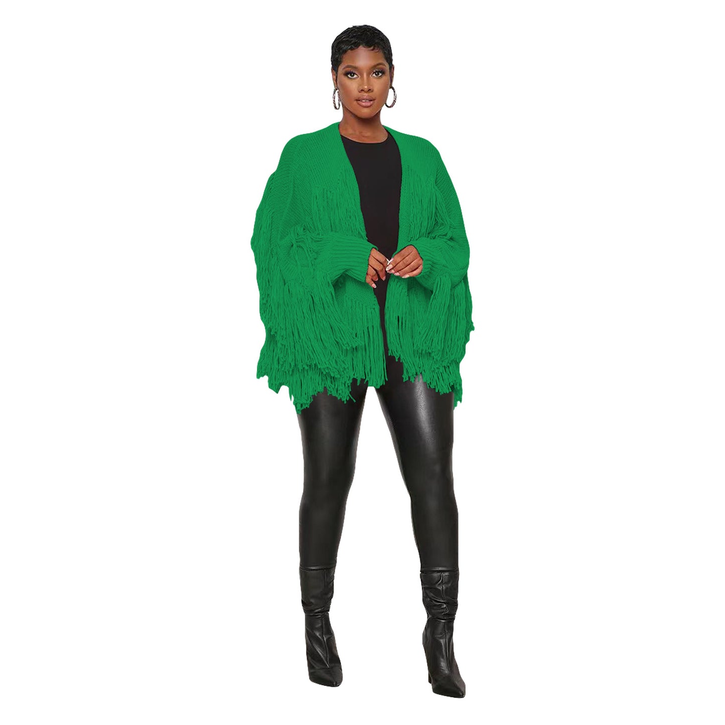 Women's Classy Solid Color Knitted Tassel Coats