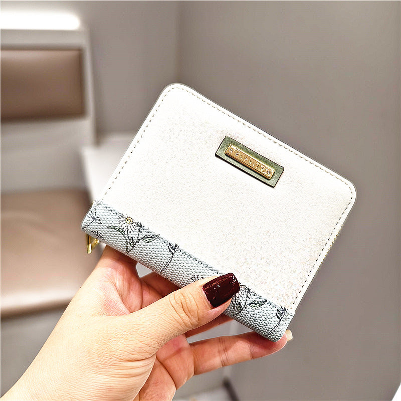 Women's Sweet Floral Stitching Horizontal Short Zipper Ladies Wallets