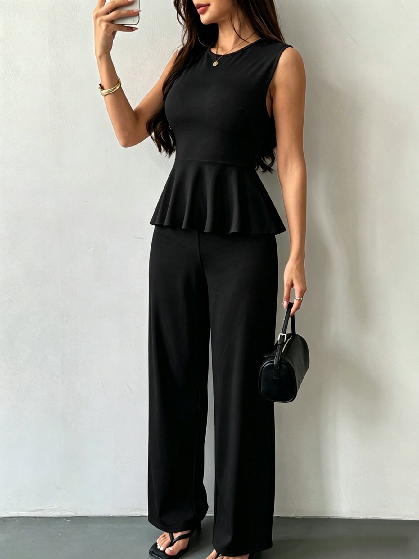 Women's Set Sleeveless Trousers Solid Color Old Tops
