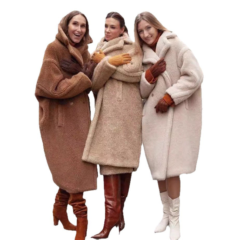 Women's Loose Fur Integrated Faux Mid-length Lamb Coats