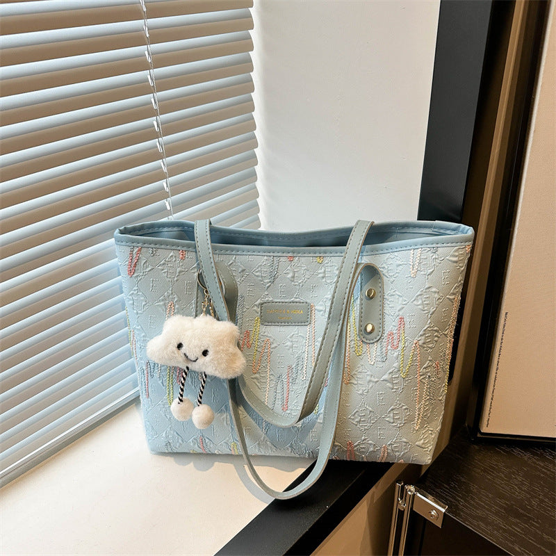 Women's Fashion Pure Color Trendy Embroidery Thread Leisure Commute Tote Bags