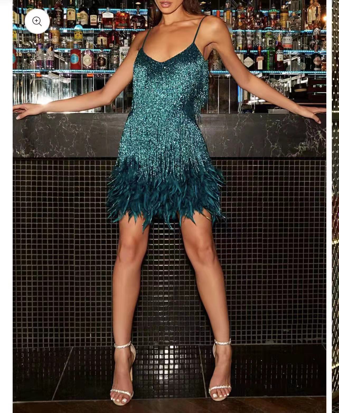 Women's Summer Fashion Tassel Sequins Feather Stitching Dress Dresses
