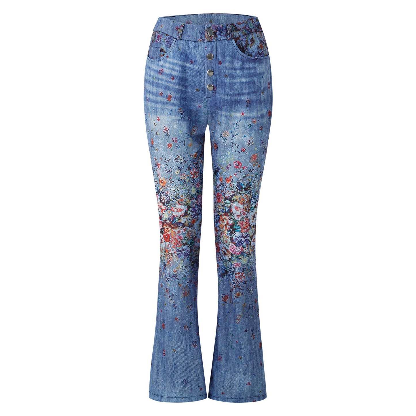 Elegant Slimming Digital Printing Imitation Denim Women's Jeans