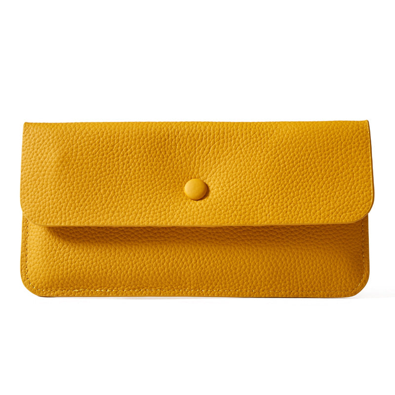 Women's Envelope Yellow Long Cowhide Clutch Leather Ladies Wallets