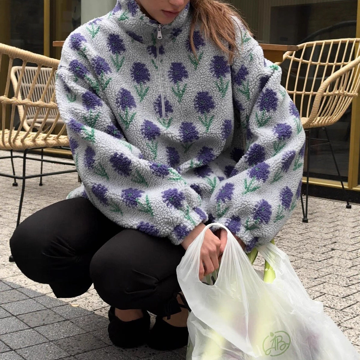 Polar Fleece Jacquard Winter Half Zipper Sweaters