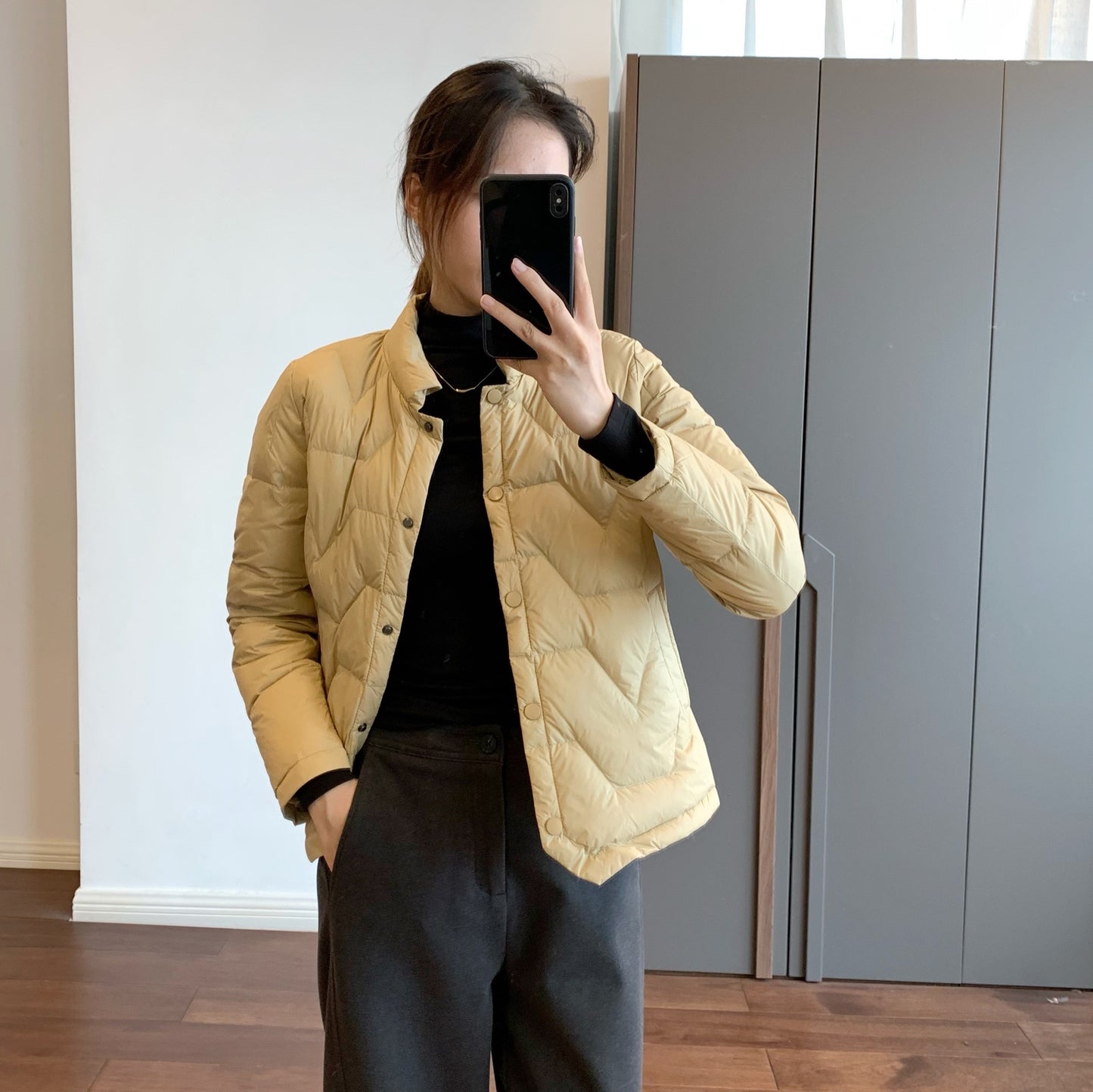 Women's White Duck Down Solid Color Match Jackets