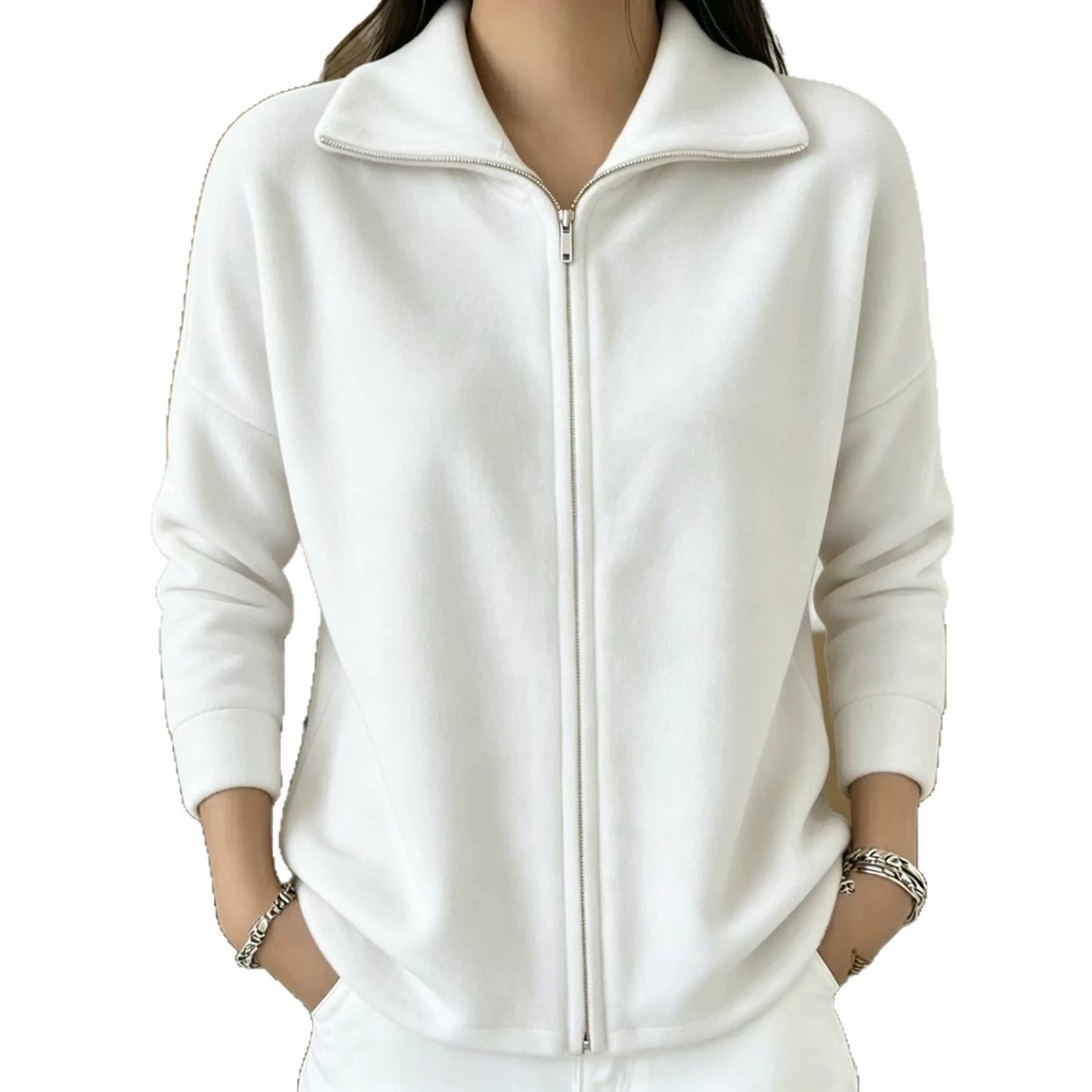 Veet Solid Color Loose Zip Easy Women's Sweater, Sweater